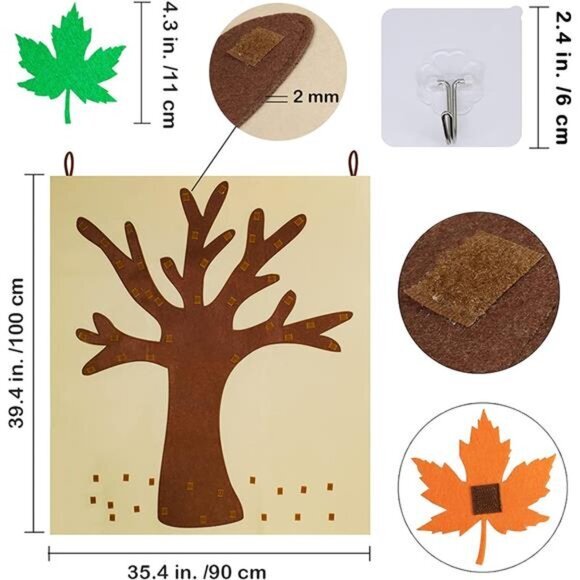 52‎ Pcs Fall Tree of Thanksgiving Craft Kit Felt Tree Board Autumn Leaf Craft - Picture 2 of 5